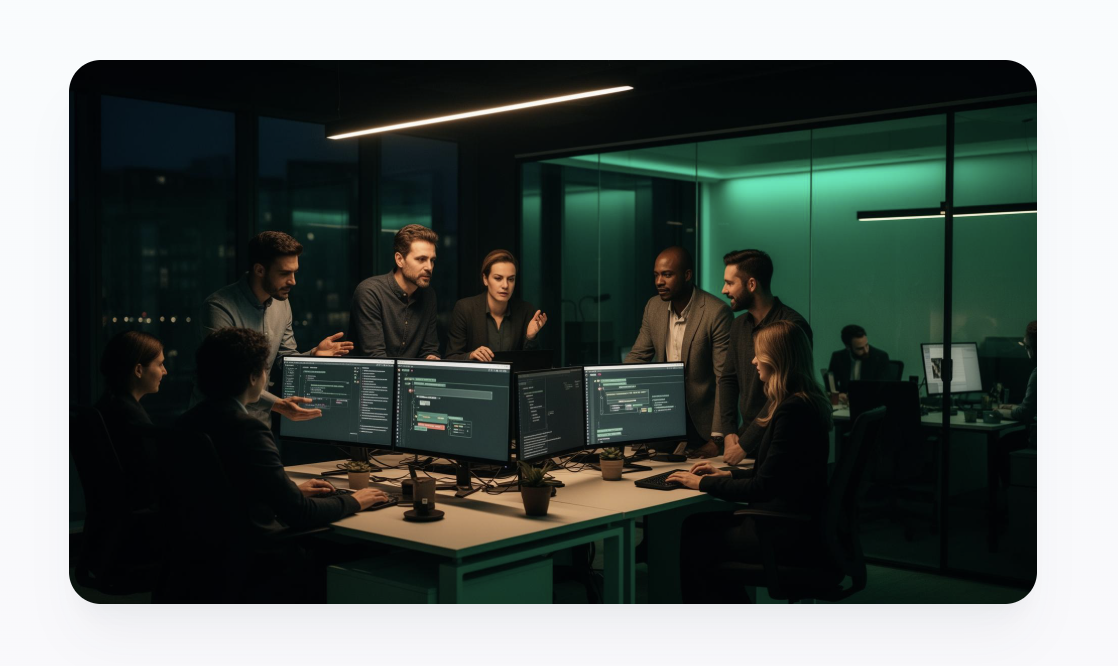 Team collaborating with Ella in their workflow